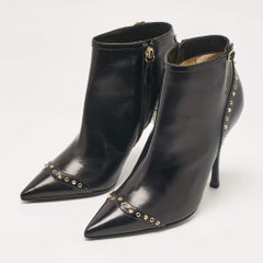 Dsquared2 Black Leather Studded Ankle Booties Size 40