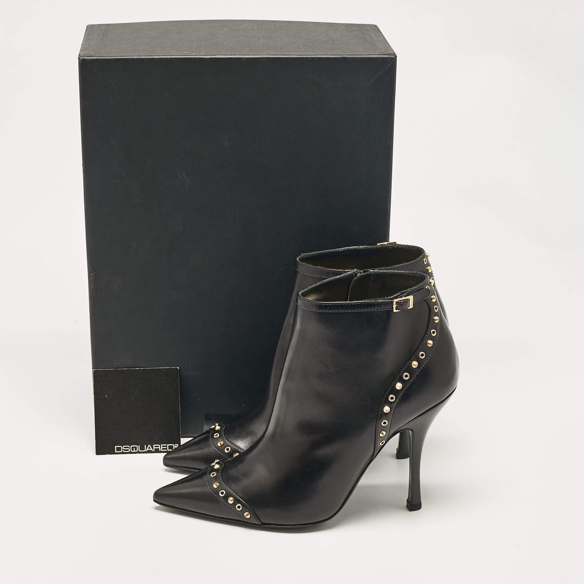 Dsquared2 Bottines cloutées en cuir noir Taille 40 en vente 3