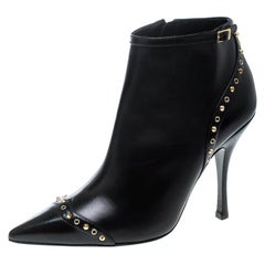 Dsquared2 Black Leather Studded Pointed Toe Boots Size 40