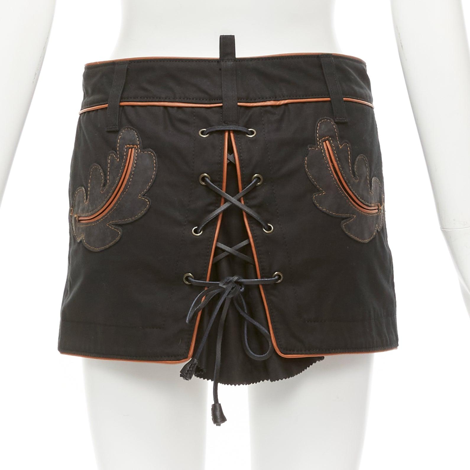 DSQUARED2 black leather western detail lace up back mini skirt IT40 S
Reference: ANWU/A01173
Brand: Dsquared2
Material: Feels like cotton, Leather
Color: Black, Brown
Pattern: Floral
Closure: Zip Fly
Lining: Black Fabric
Extra Details: Zip fly with