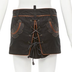DSQUARED2 black leather western detail lace up back mini skirt IT40 S