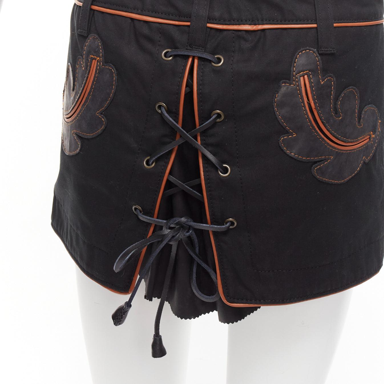 DSQUARED2 black leather western detail lace up back mini skirt IT40 S 3