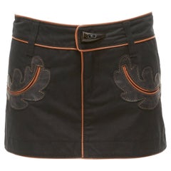 DSQUARED2 black leather western detail lace up back mini skirt IT40 S