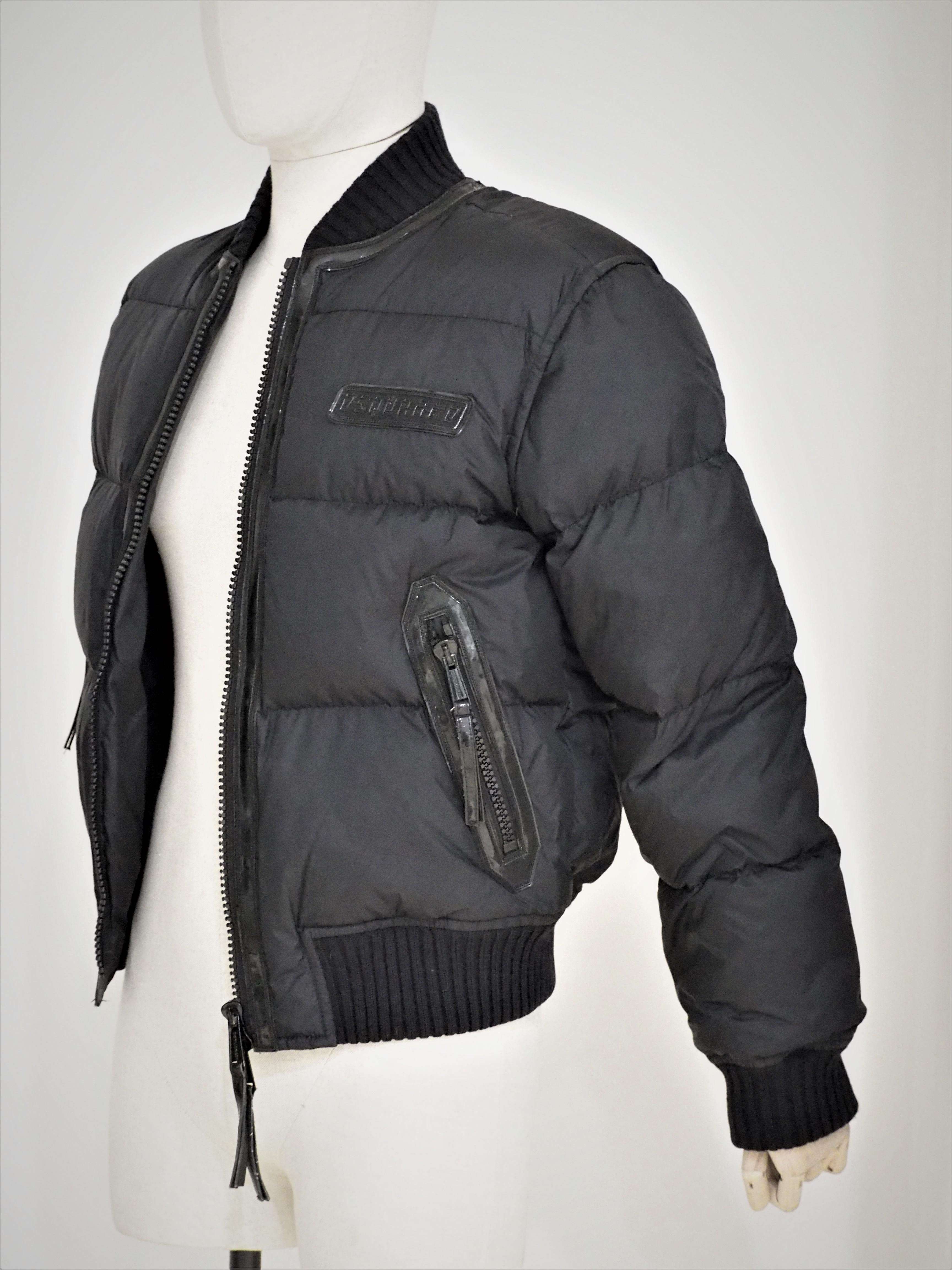 Black Dsquared2 black leather wool bomber jacket