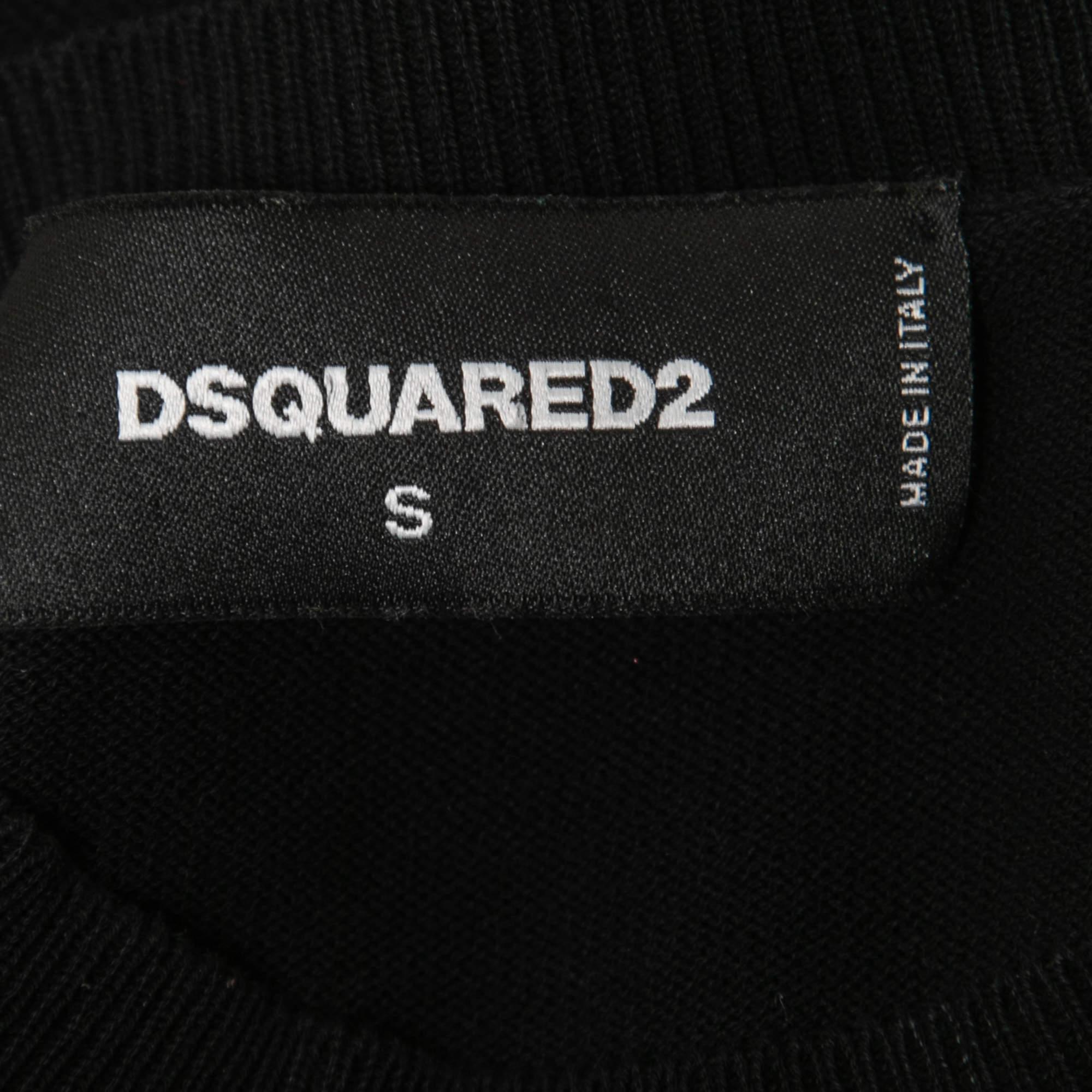 Men's Dsquared2 Black Neon Motif Stretch Knit Crew Neck Jumper S For Sale