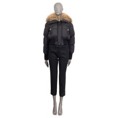 DSQUARED2 black nylon FUR TRIM CROPPED PUFFER DOWN BOMBER Jacket 40 S