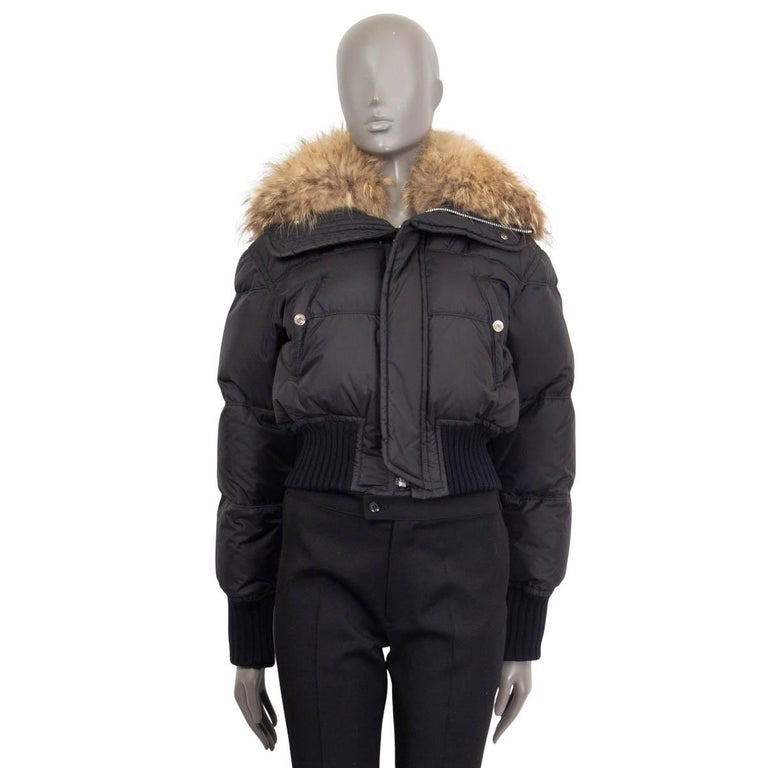 DSQUARED2 black nylon FUR TRIM CROPPED PUFFER DOWN BOMBER Jacket 40 S For  Sale at 1stDibs