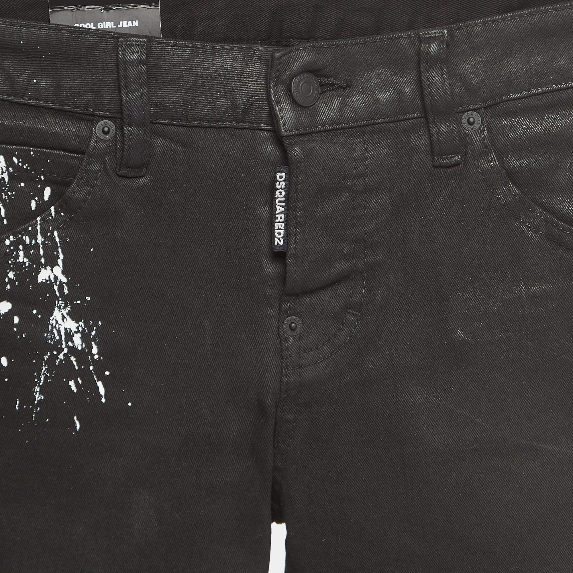 Dsquared2 Black Paint Splash Denim Straight-Leg Jeans M Waist 29'' For Sale 2