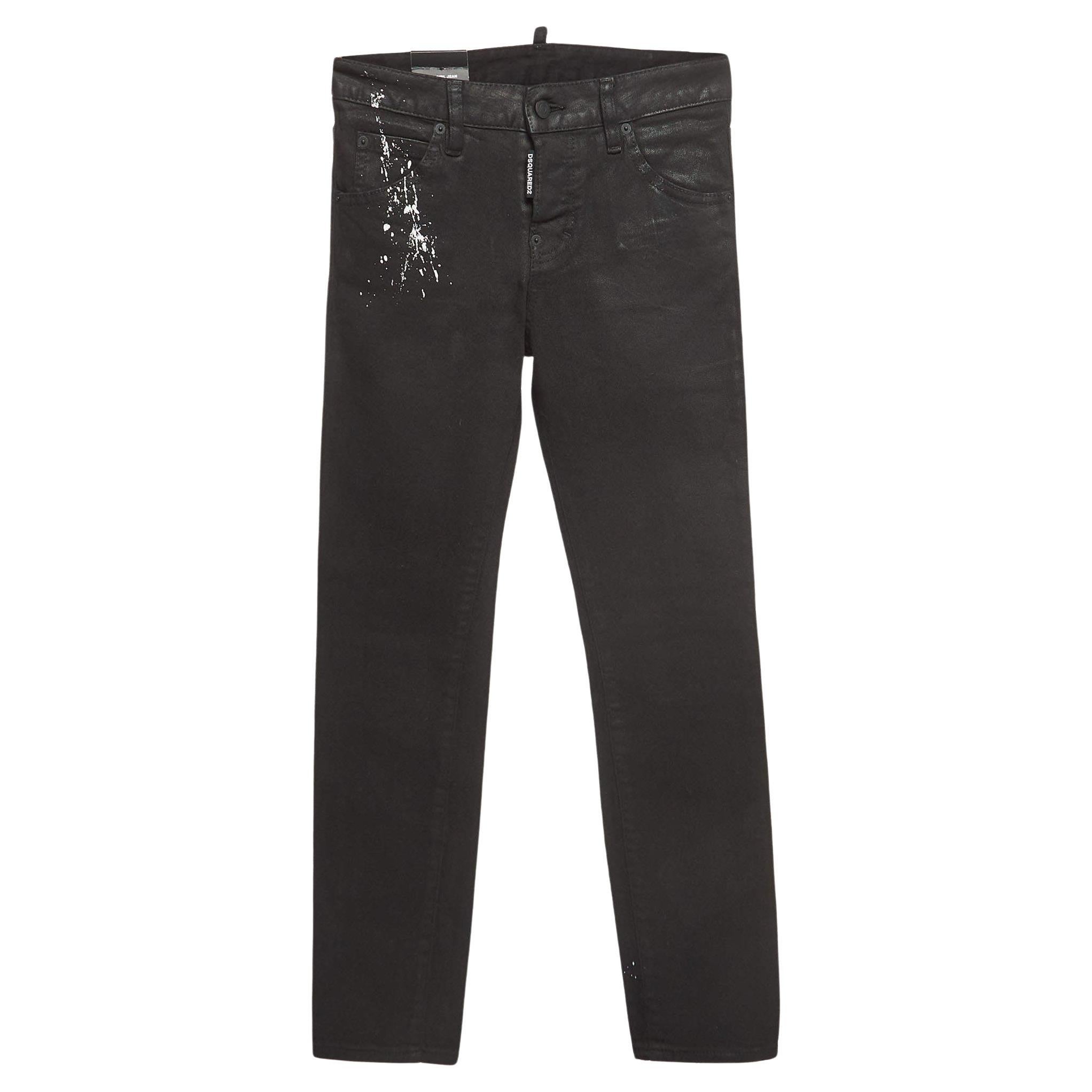 Dsquared2 Black Paint Splash Denim Straight-Leg Jeans M Waist 29'' For Sale
