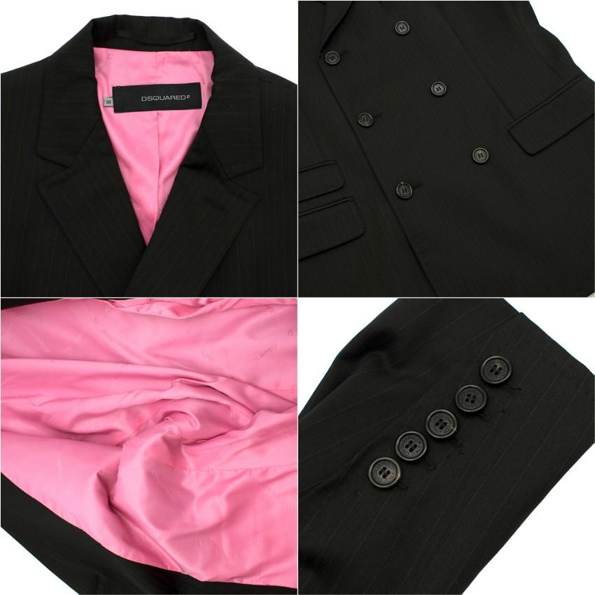 Men's Dsquared² Black Pinstripe Double Breasted Asymmetric Suit - Size Large 50 IT 