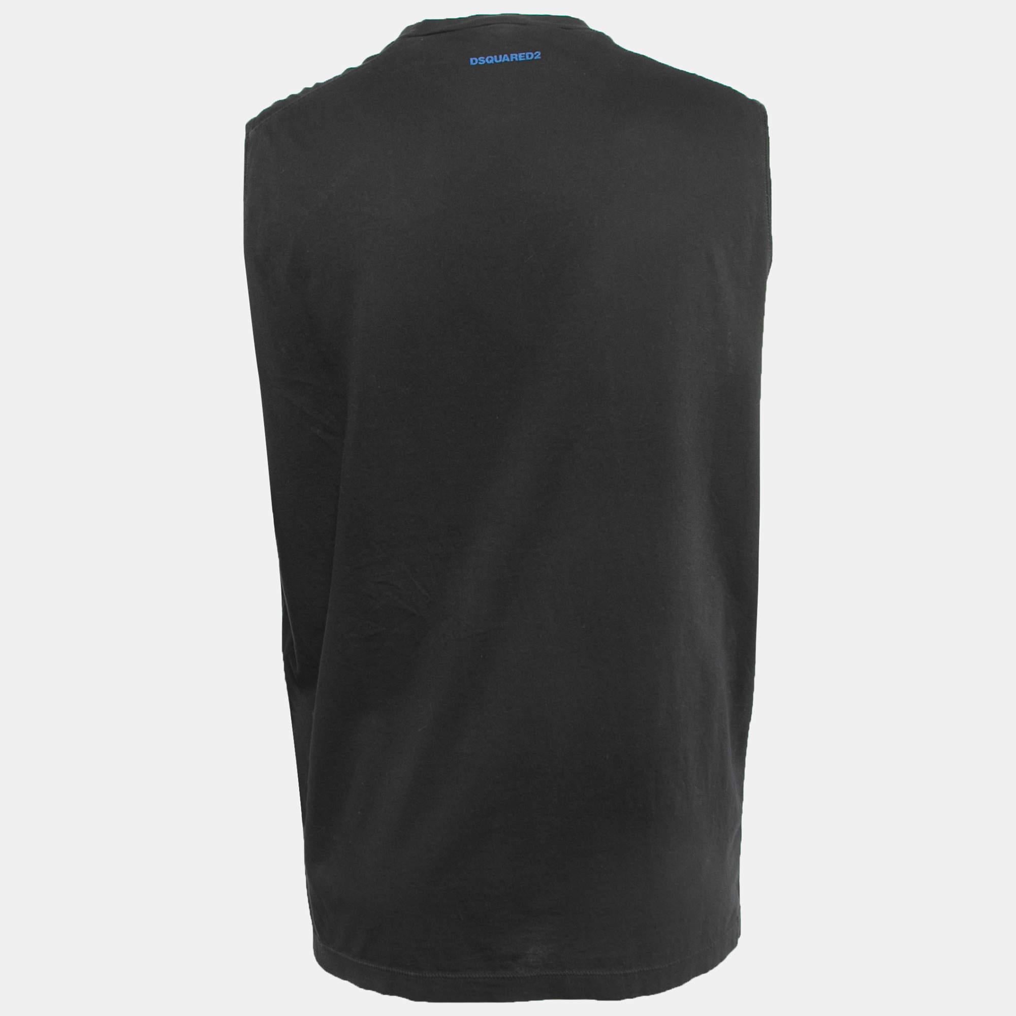 Mit diesem Tank-T-Shirt von Dsquared2 erhalten Sie den Stil, den Sie wünschen, und den Komfort, den Sie brauchen. Das schwarze T-Shirt ist aus Baumwolle gefertigt und auf der Vorderseite bedruckt.