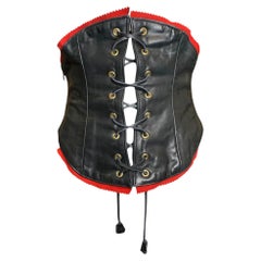 Dsquared2 Schwarzes & rotes Leder Korsett-Bustier