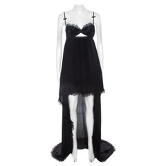 Dsquared2 Robe bustier plissée à ourlet haut et bas en soie noire S