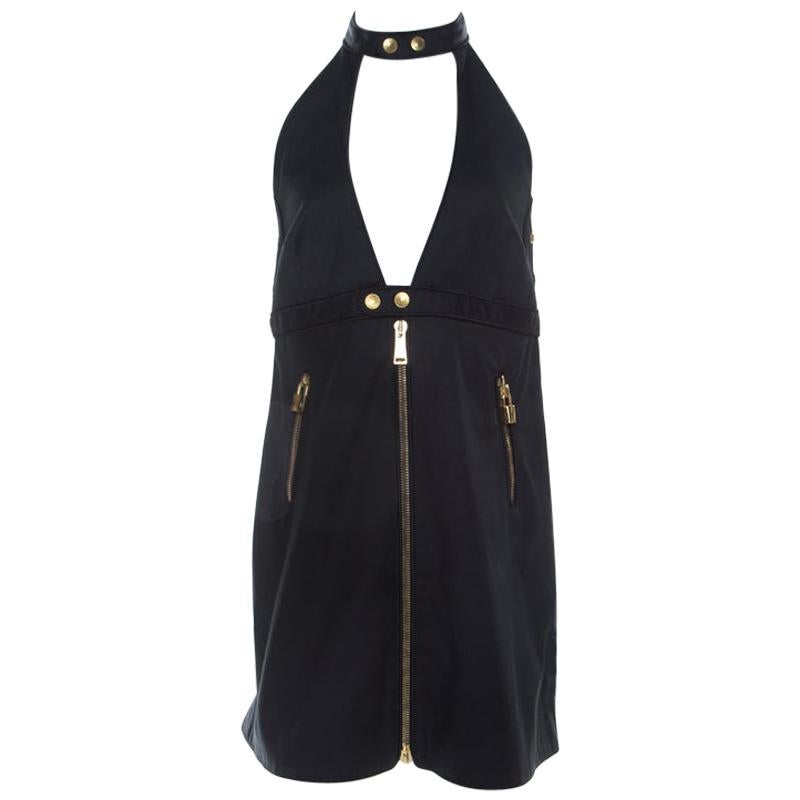 Dsquared2 Black Stretch Cotton Backless Halter Mini Dress M