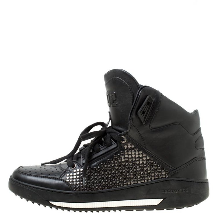 Dsquared2 Black Studded Leather High Top Sneakers Size 41 at 1stDibs |  black studded high top sneakers