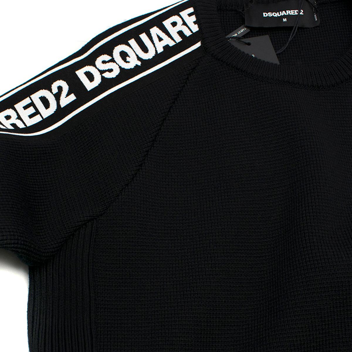 DSquared2 Black Tape Logo Sleeve Knitted Crew Neck Jumper M 6