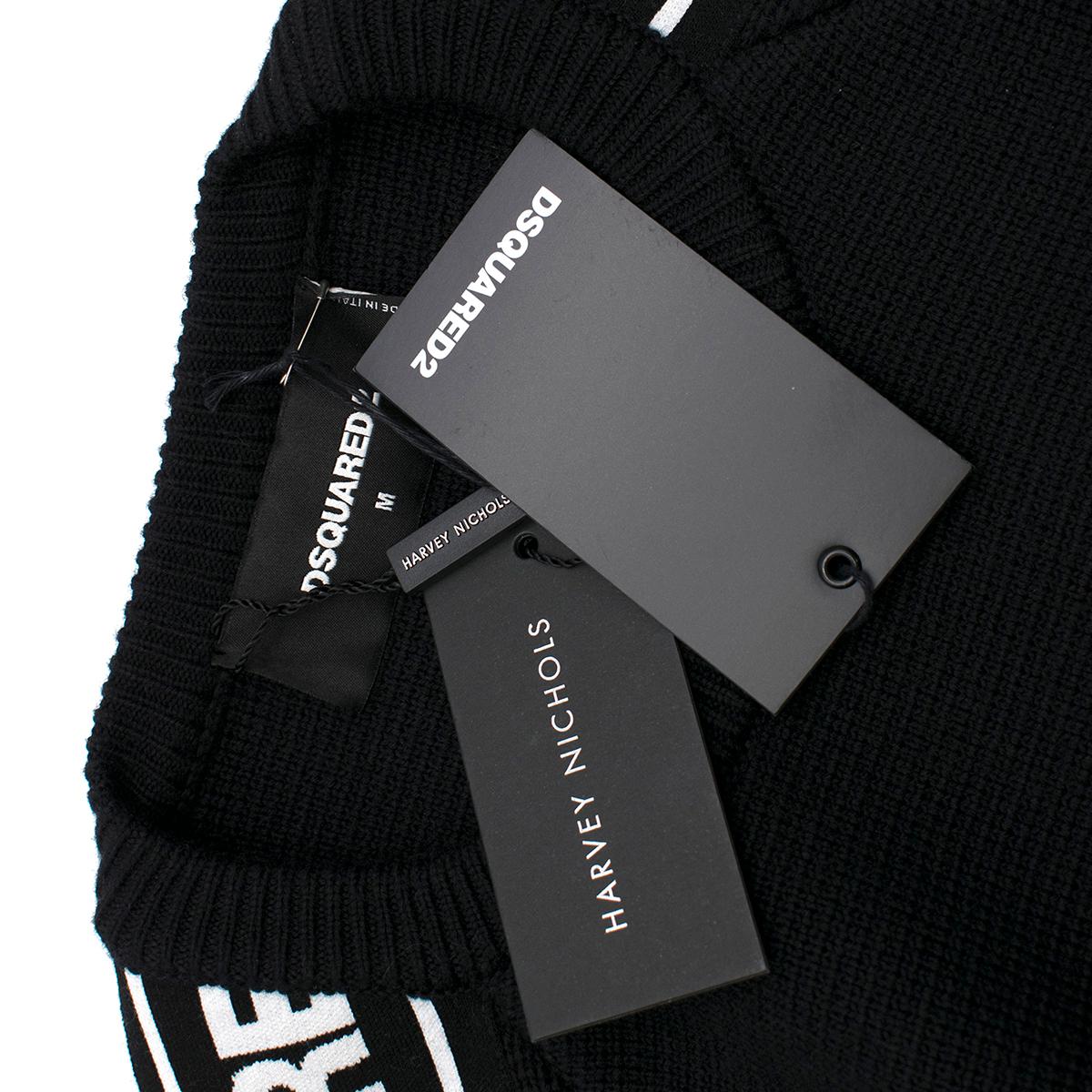 Men's DSquared2 Black Tape Logo Sleeve Knitted Crew Neck Jumper M