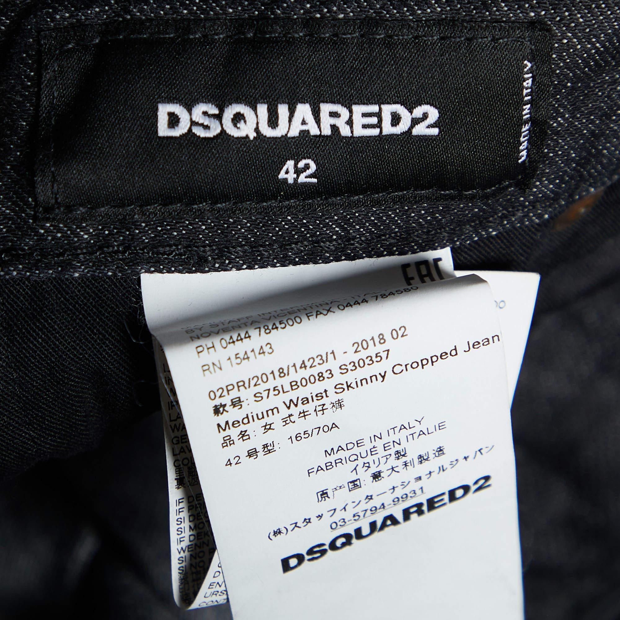 Men's Dsquared2 Black Washed Denim Distressed Skinny Cropped Jeans L For Sale