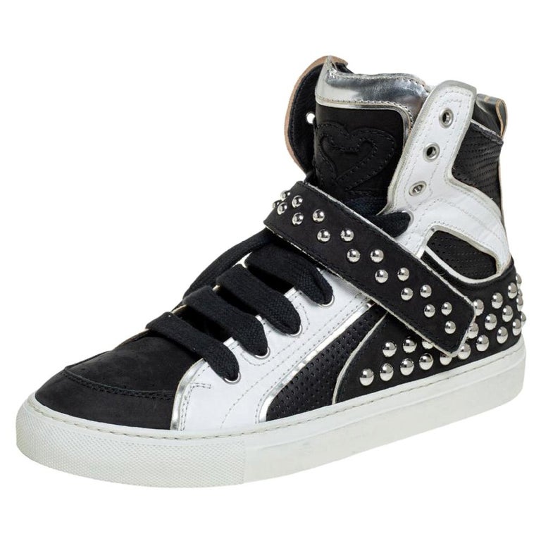Dsquared2 Black/White Leather Nubuck Top Sneakers Size 41 For Sale at 1stDibs