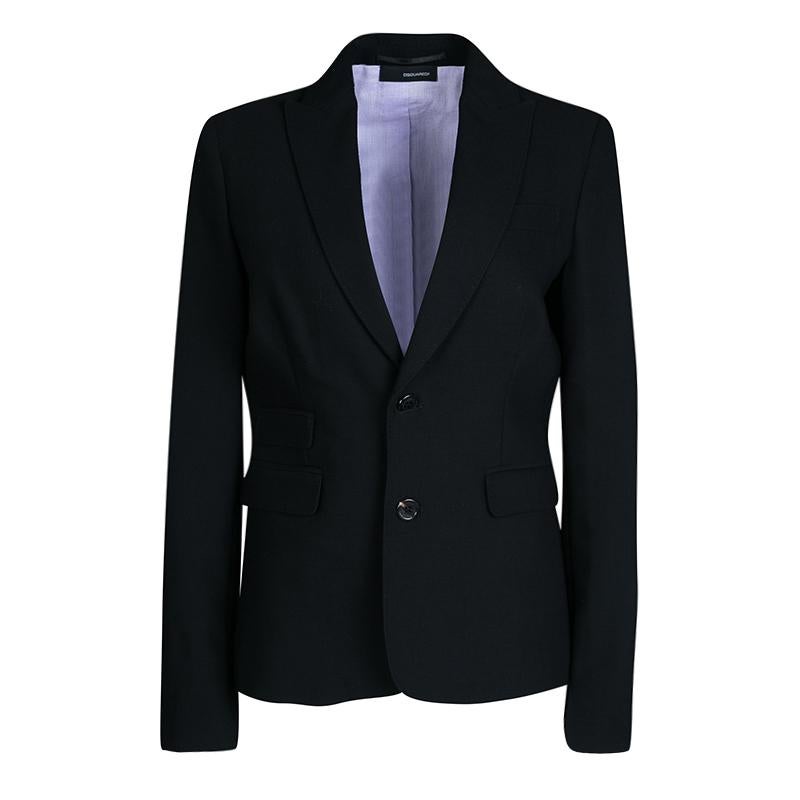 Dsquared2 Black Wool Contrast Lined Tailored Blazer M