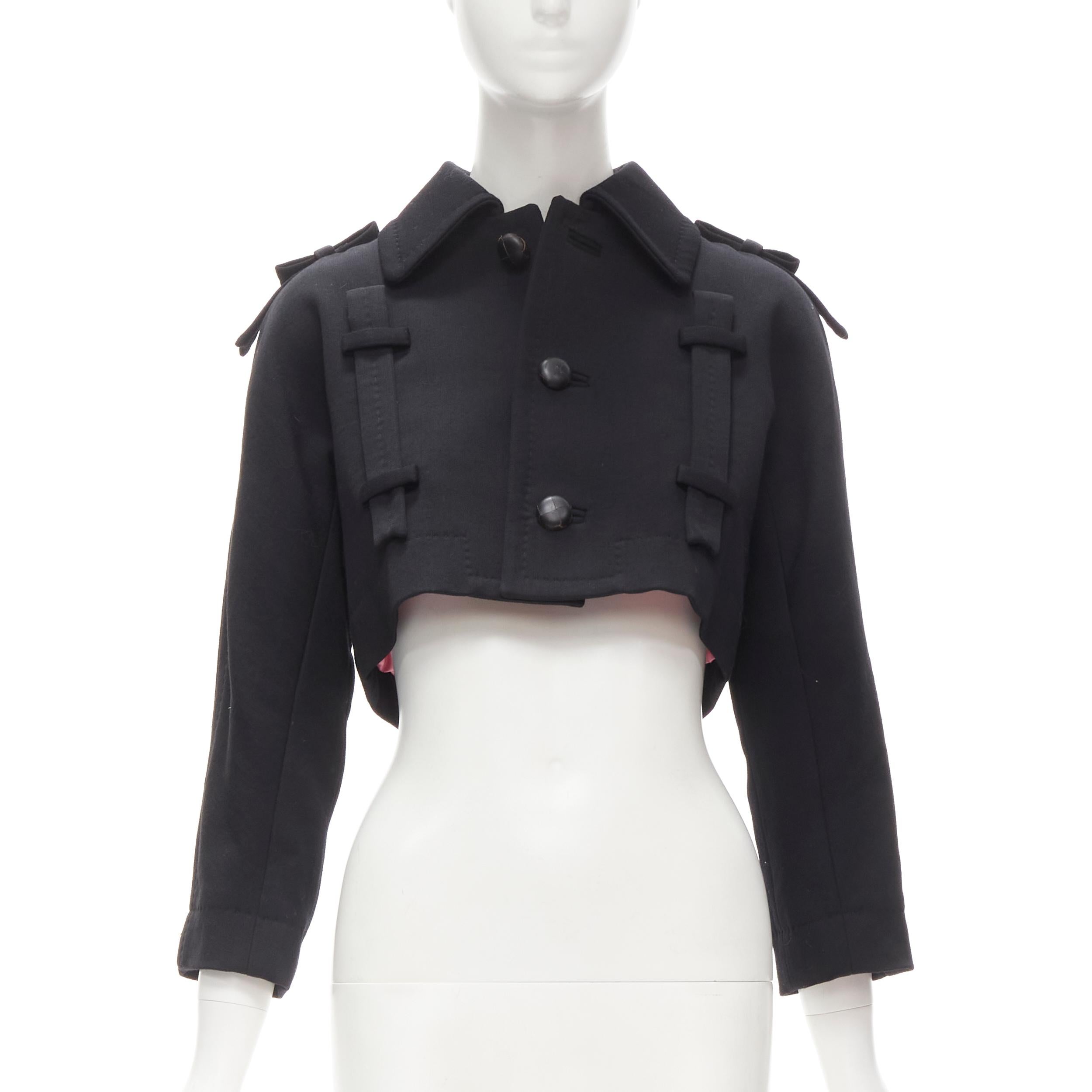 DSQUARED2 black wool crepe ribbon trimmed flared back cropped jacket IT38 XS In Excellent Condition In Hong Kong, NT