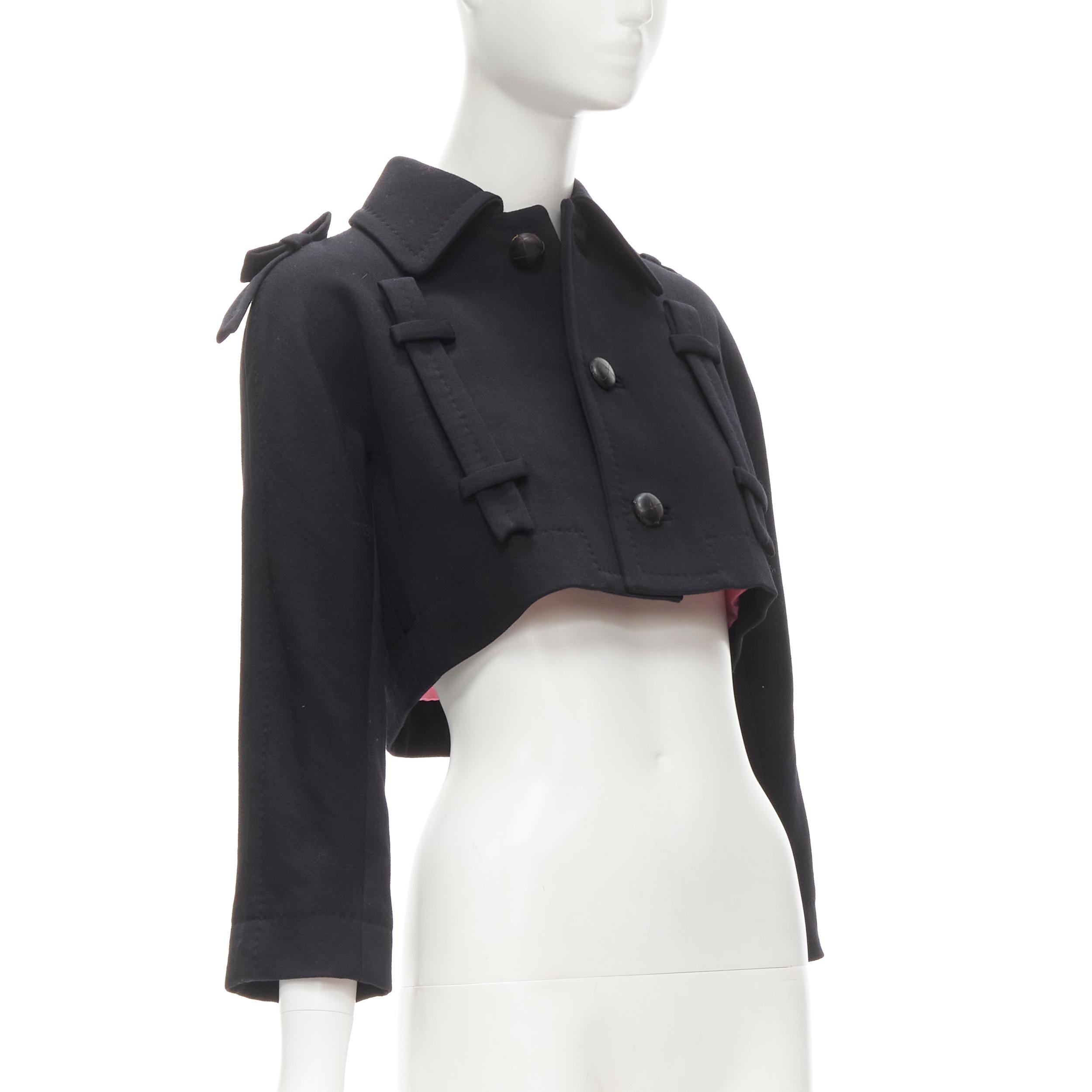 Women's DSQUARED2 black wool crepe ribbon trimmed flared back cropped jacket IT38 XS