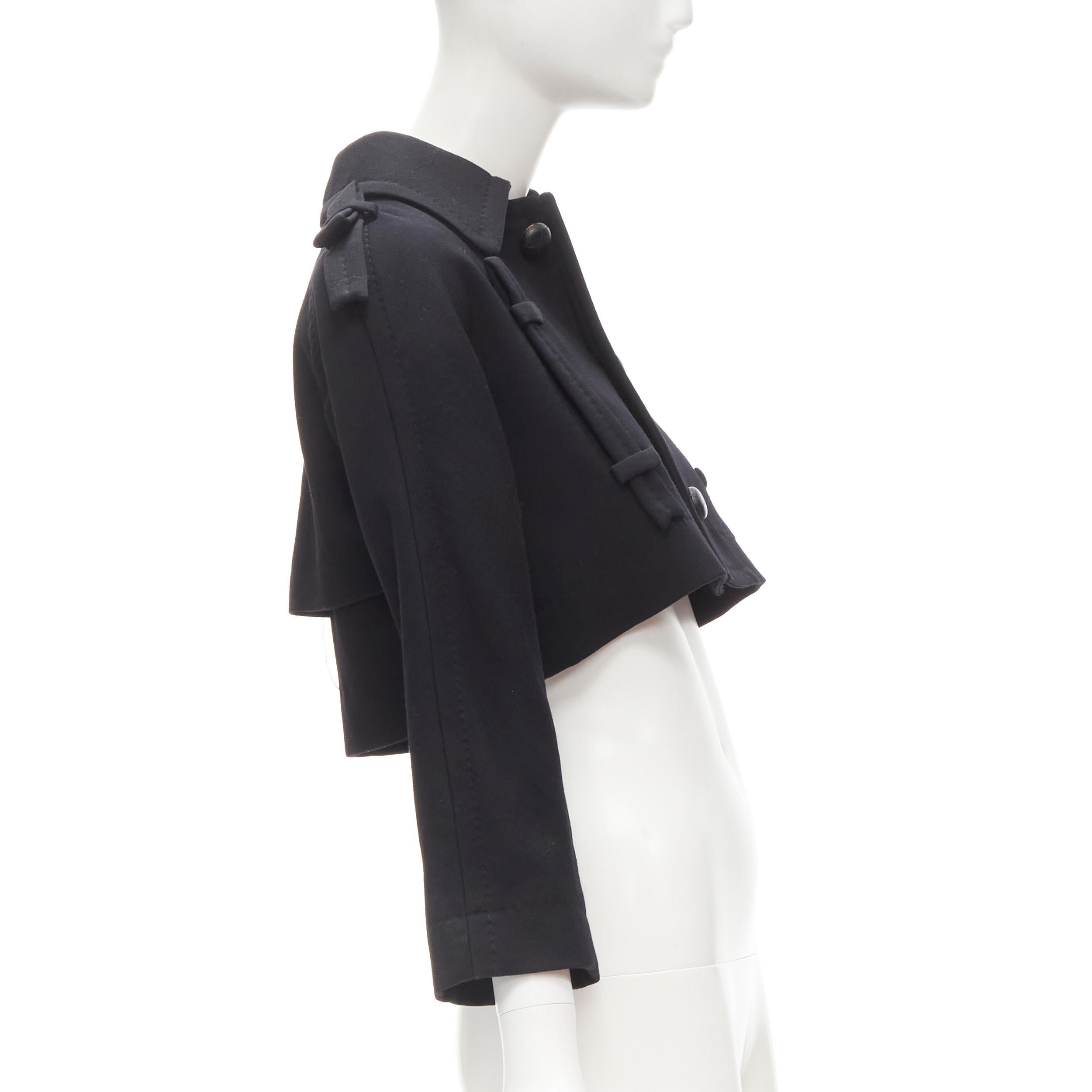 DSQUARED2 black wool crepe ribbon trimmed flared back cropped jacket IT38 XS 1