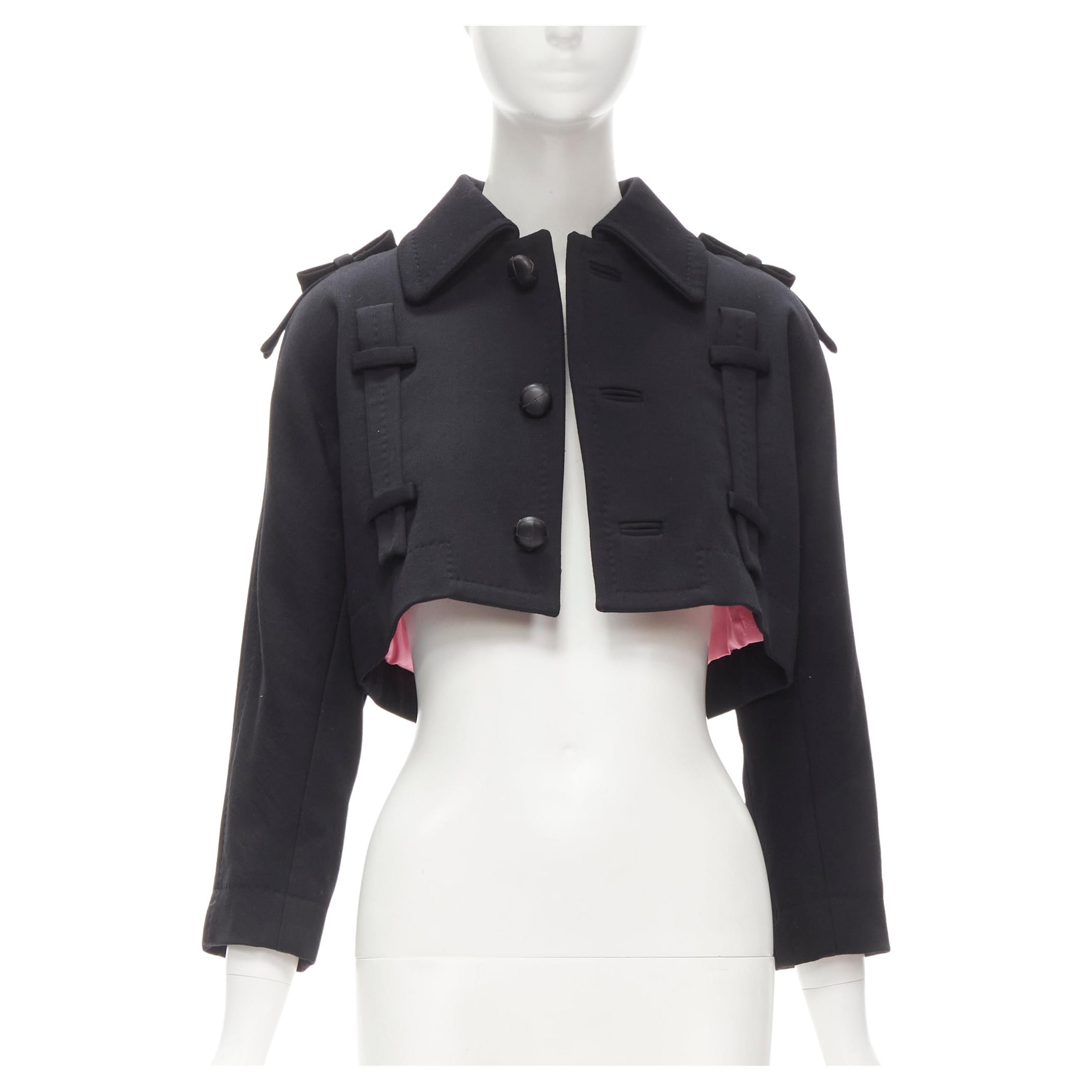 DSQUARED2 black wool crepe ribbon trimmed flared back cropped jacket IT38 XS