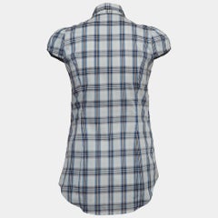 Dsquared2 Blue Checked Cotton Buttoned Short Puff Sleeve Shirt M
