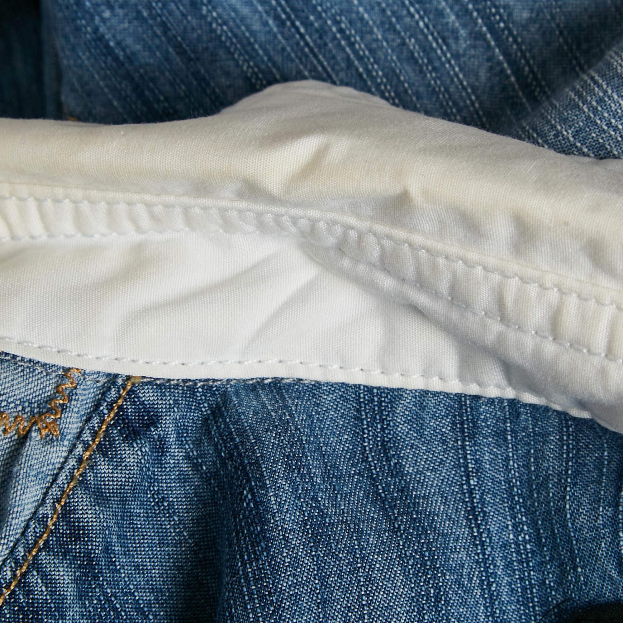 Dsquared2 Blue Corduroy Pocket Denim Patch Detail Shirt L In Fair Condition For Sale In Dubai, Al Qouz 2