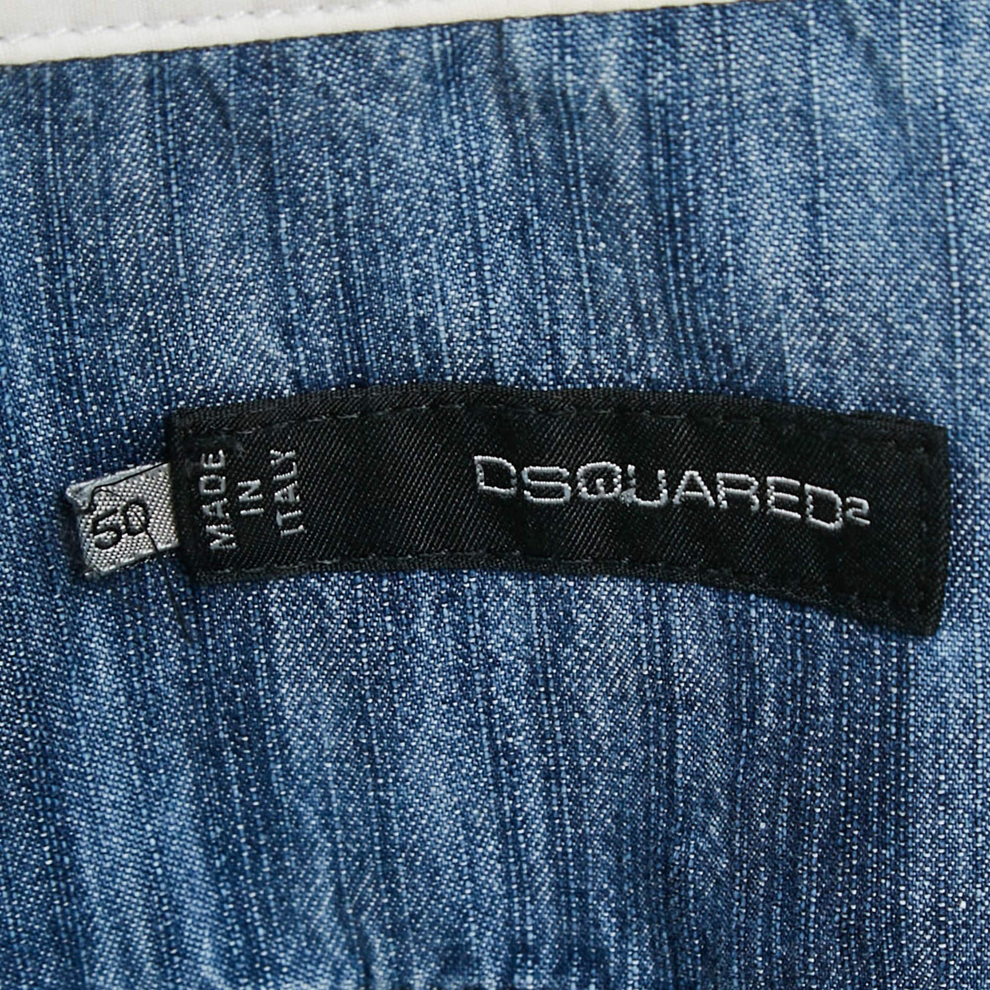 Dsquared2 Blue Corduroy Pocket Denim Patch Detail Shirt L For Sale 2