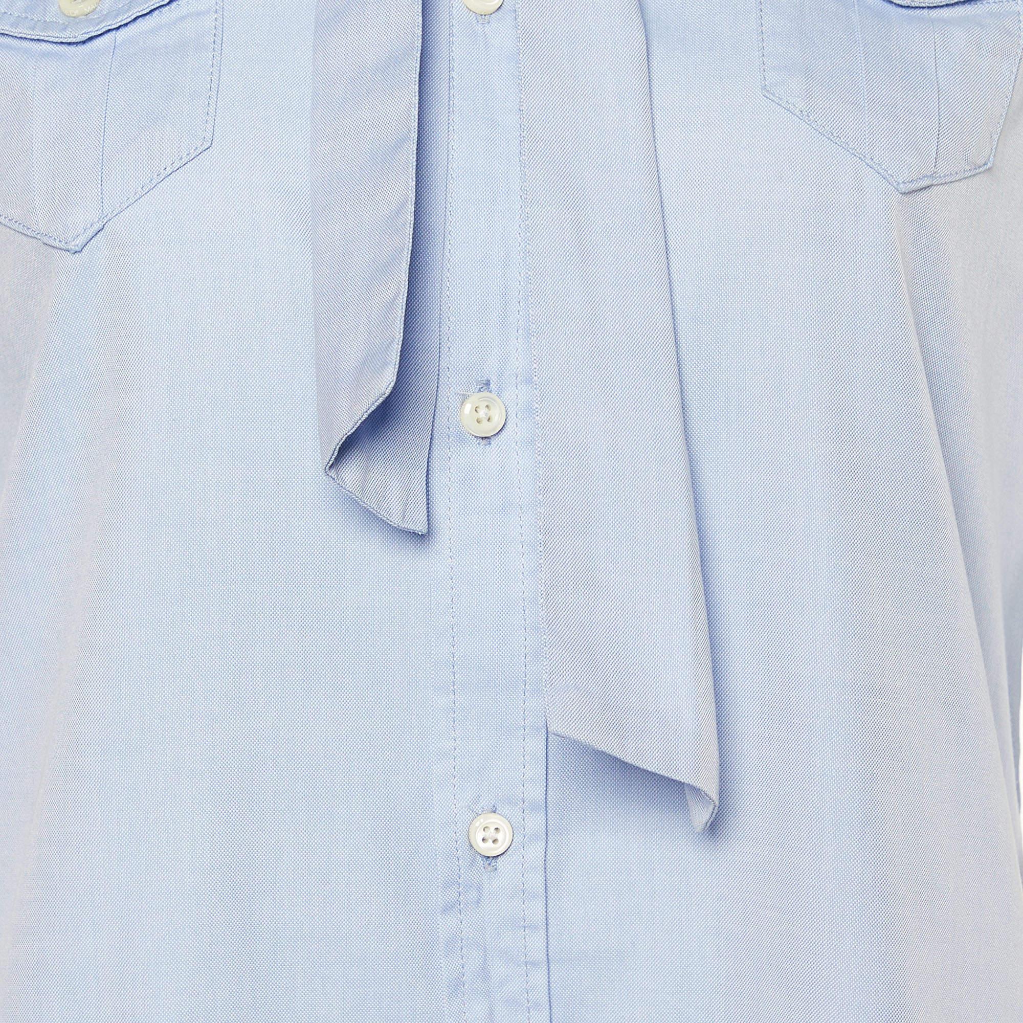 Dsquared2 Blue Cotton Bow Tie Button Front Shirt M In Good Condition For Sale In Dubai, Al Qouz 2