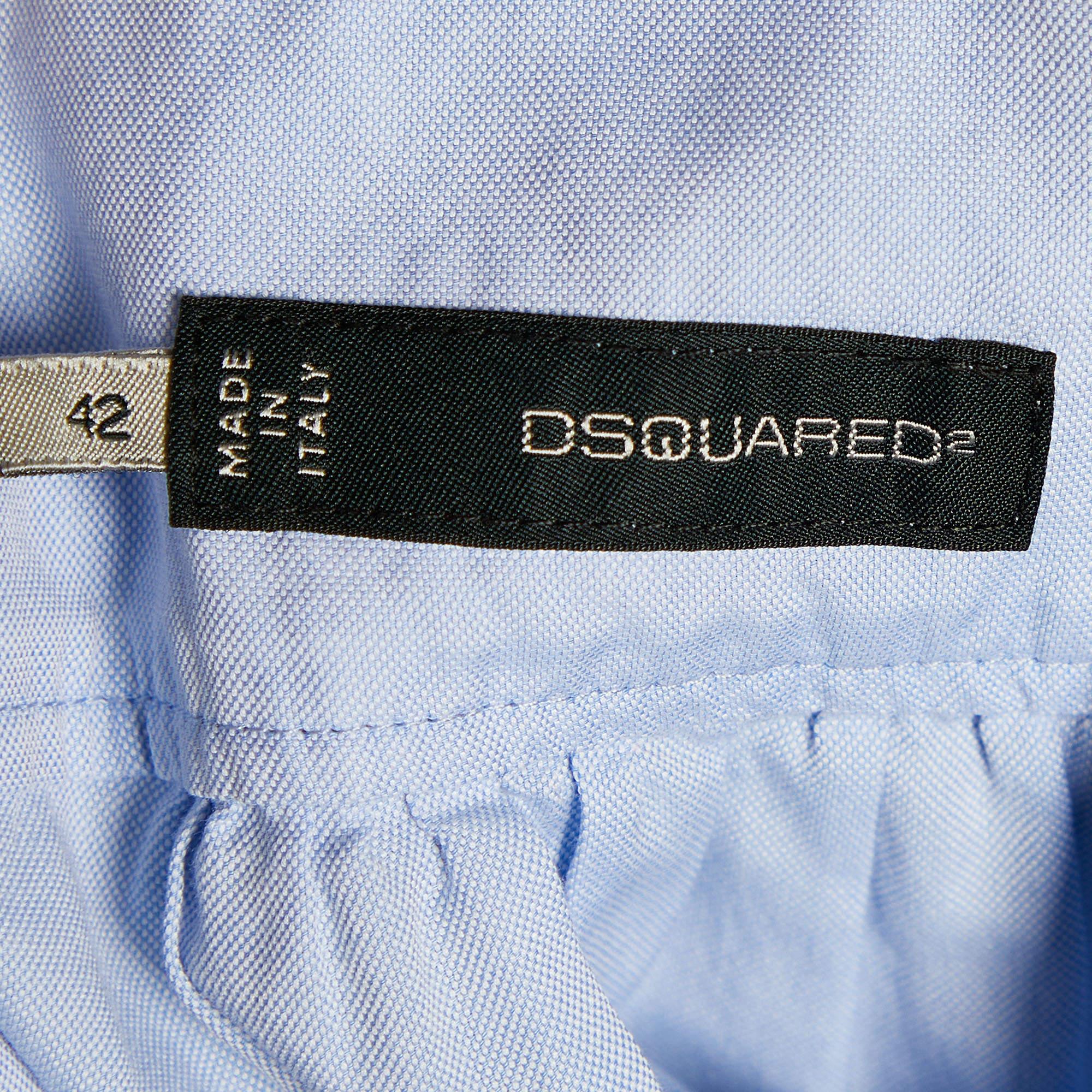 Women's Dsquared2 Blue Cotton Bow Tie Button Front Shirt M For Sale