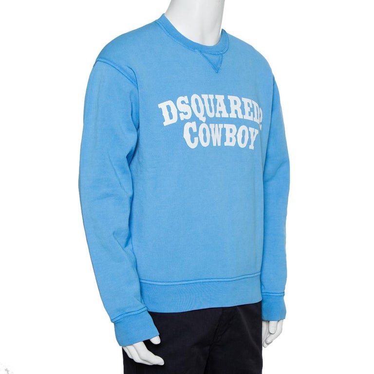 Dsquared2 Blue Cotton Knit Logo Cowboy Printed Crewneck Sweatshirt L at  1stDibs