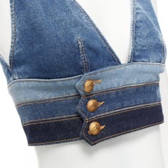 DSQUARED2 Blau Denim Gold Military Knopf Trio Bund Bralette Top IT38 XS