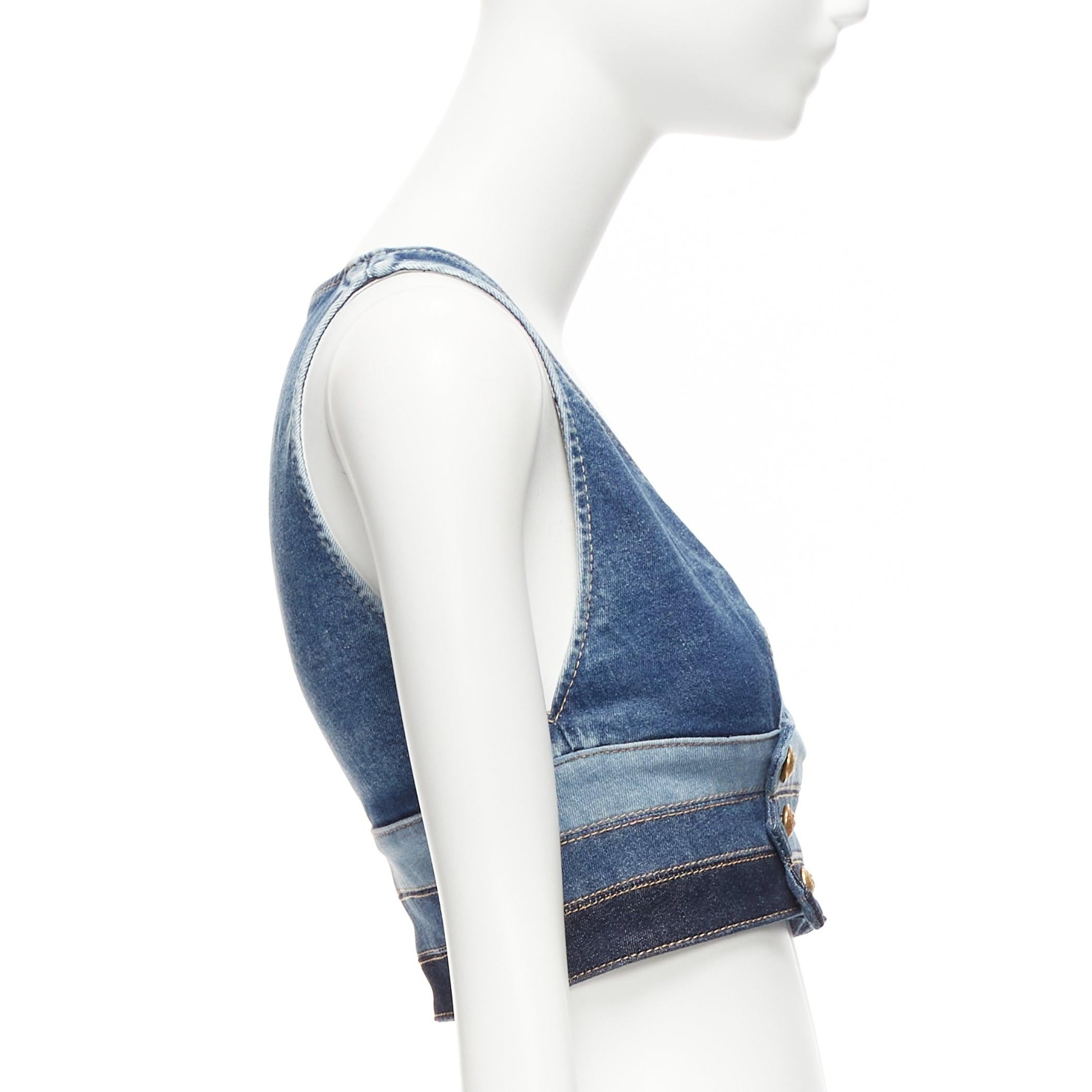 DSQUARED2 Blau Denim Gold Military Knopf Trio Bund Bralette Top IT38 XS im Zustand „Hervorragend“ in Hong Kong, NT