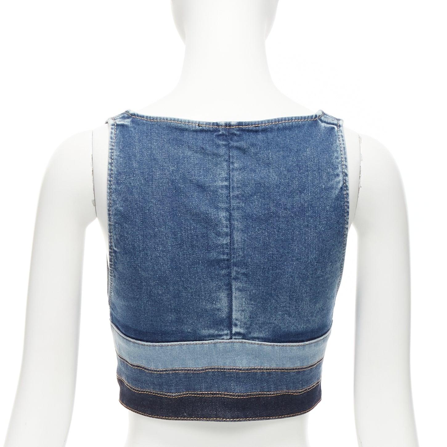 DSQUARED2 Blau Denim Gold Military Knopf Trio Bund Bralette Top IT38 XS Damen