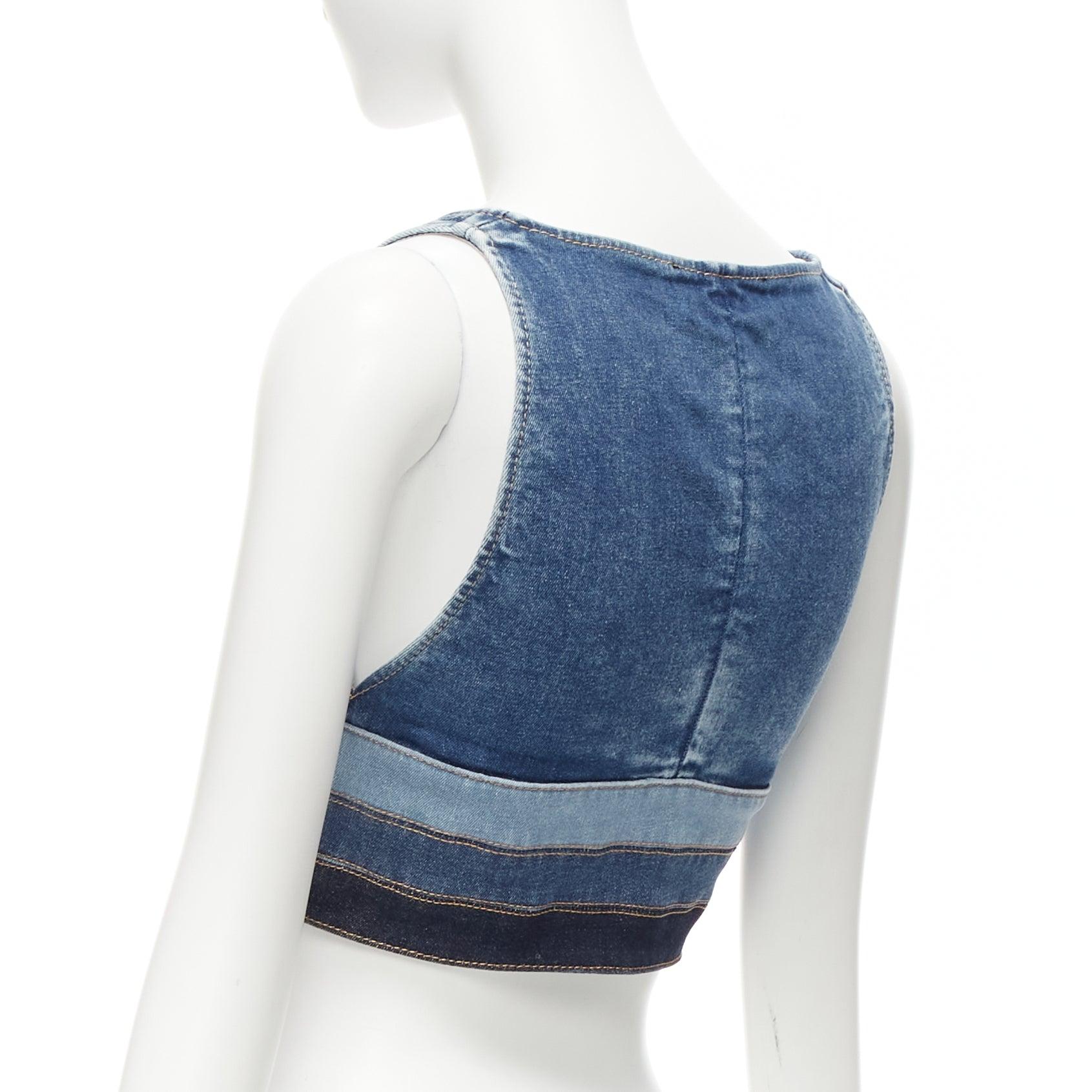 DSQUARED2 Blau Denim Gold Military Knopf Trio Bund Bralette Top IT38 XS 1
