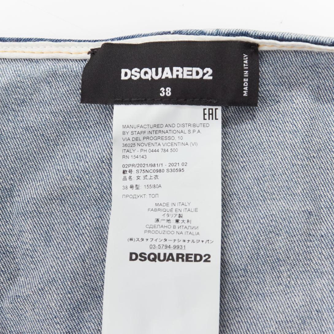 DSQUARED2 blue denim gold military button trio waistband bralette top IT38 XS For Sale 4