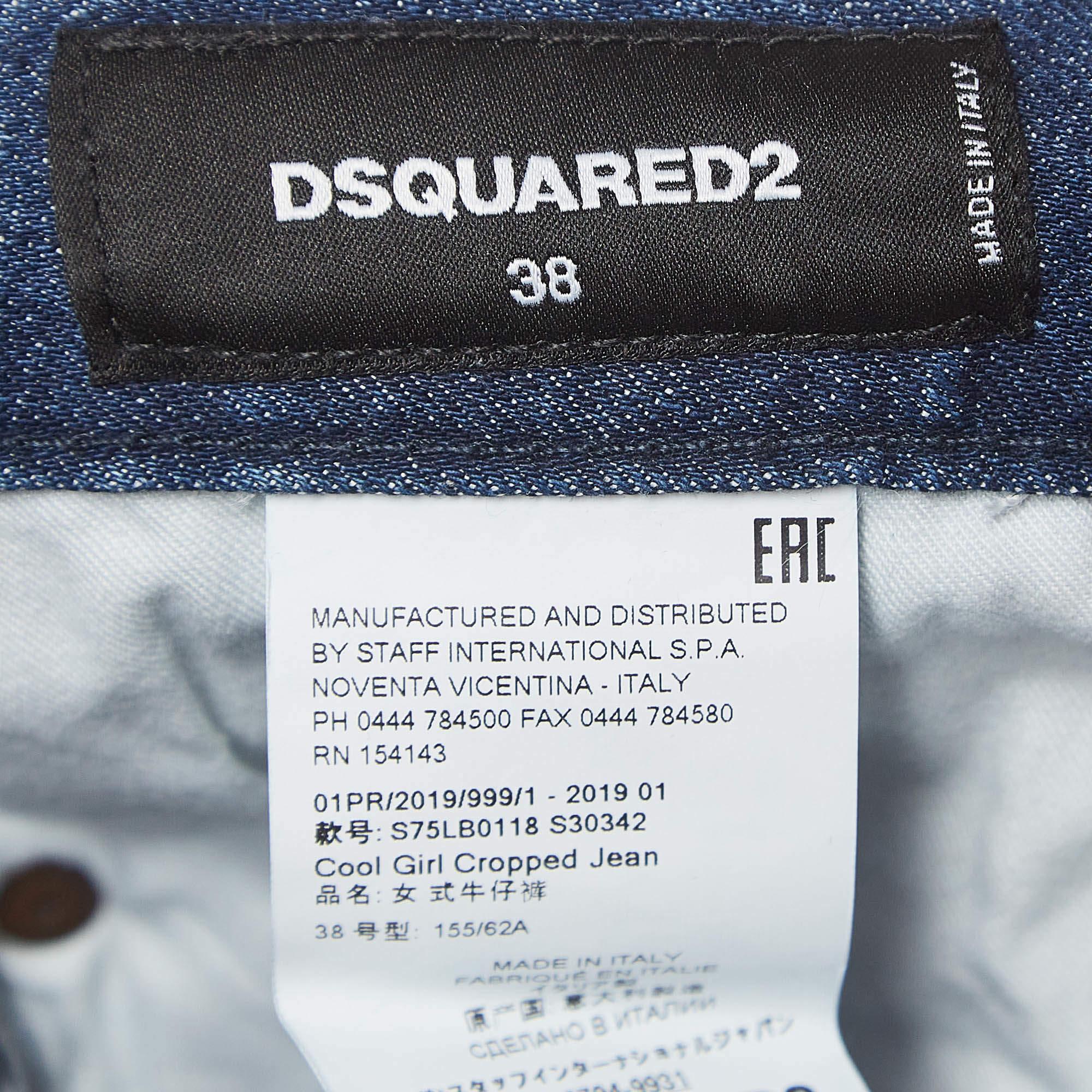 Dsquared2 Blue Distressed Denim Cropped Jeans S Waist 33