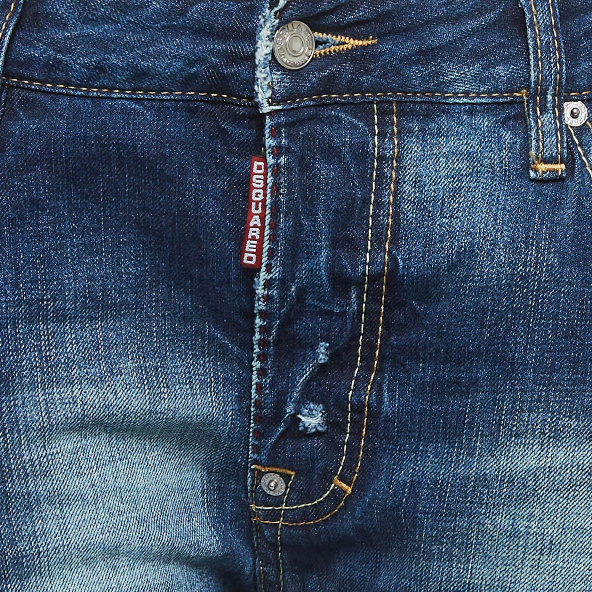 Dsquared2 Blue Distressed Denim Frayed Skinny Jeans M Waist 30