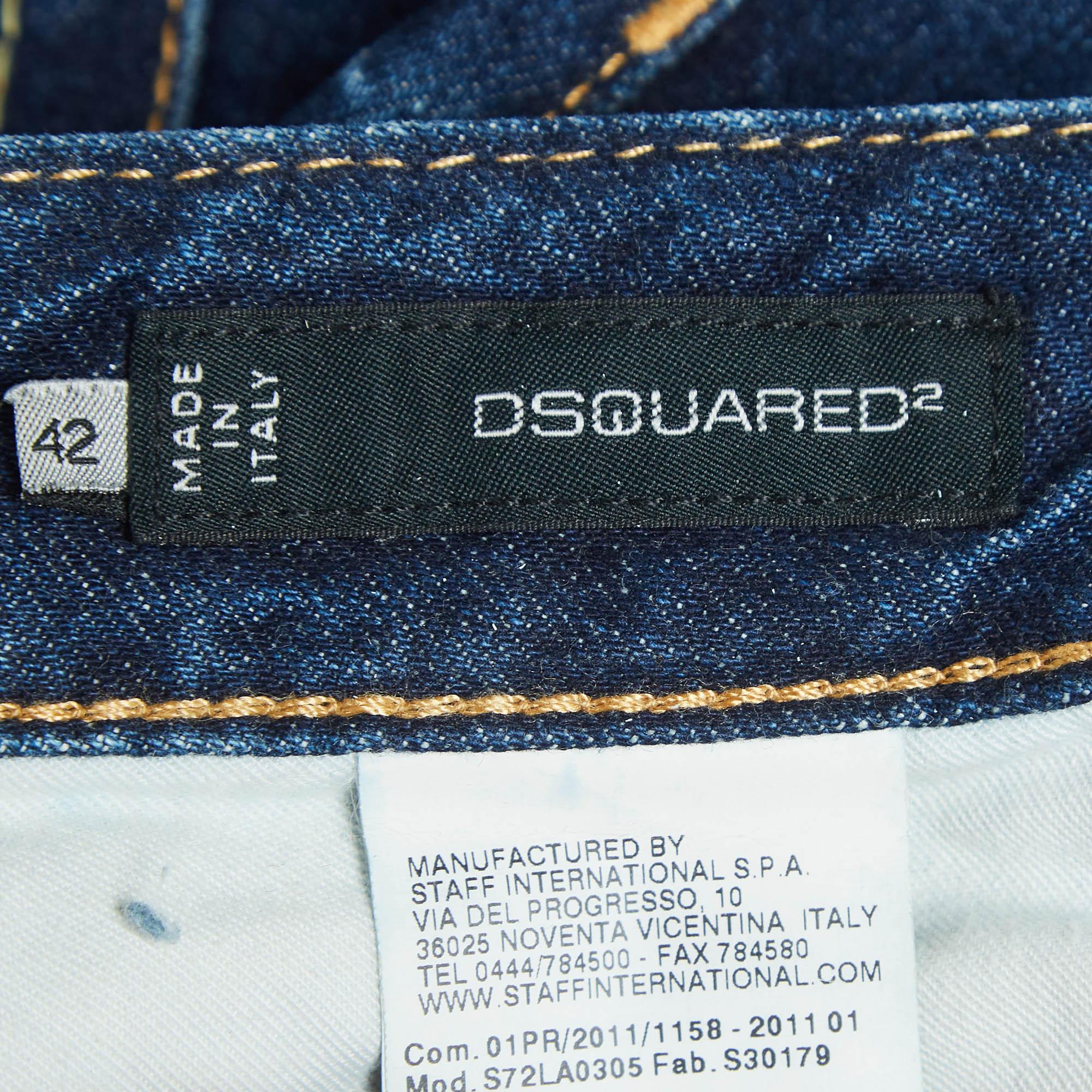 Dsquared2 Blue Distressed Denim Frayed Skinny Jeans M Waist 30