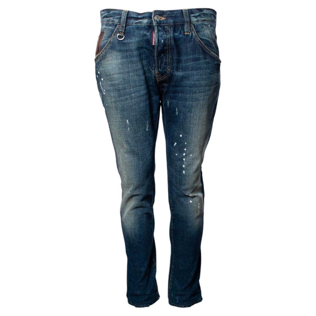 Dsquared2, jeans blu con graffi e macchie di vernice in vendita