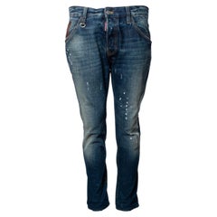 Dsquared2, jean bleu avec éraflures et taches de peinture