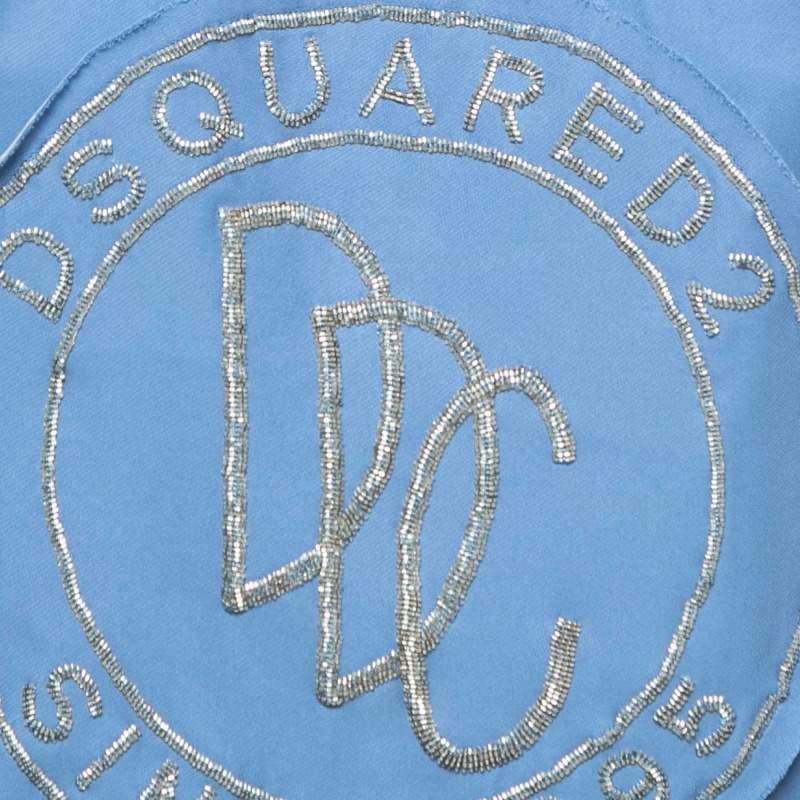 Women's Dsquared2 Blue Logo Embellished Crepe Tank Top S For Sale