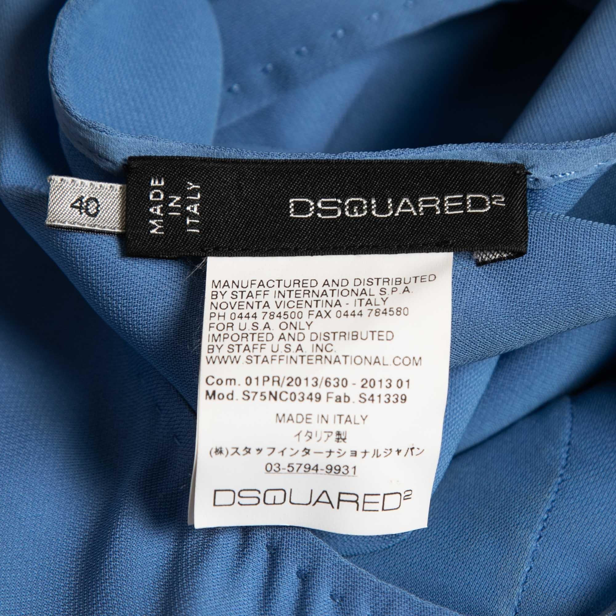 Dsquared2 Blue Logo Embellished Crepe Tank Top S For Sale 1