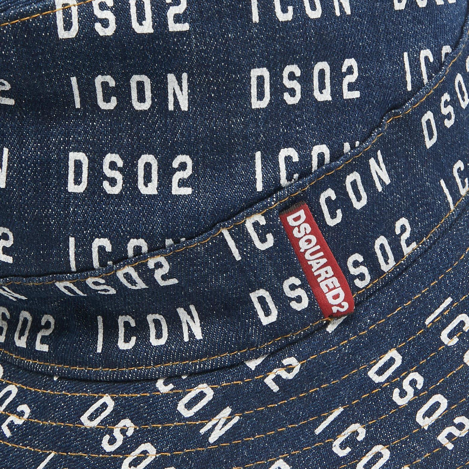 Cappello a secchiello in denim con stampa logo blu di Dsquared2 In condizioni ottime in vendita a Dubai, Al Qouz 2