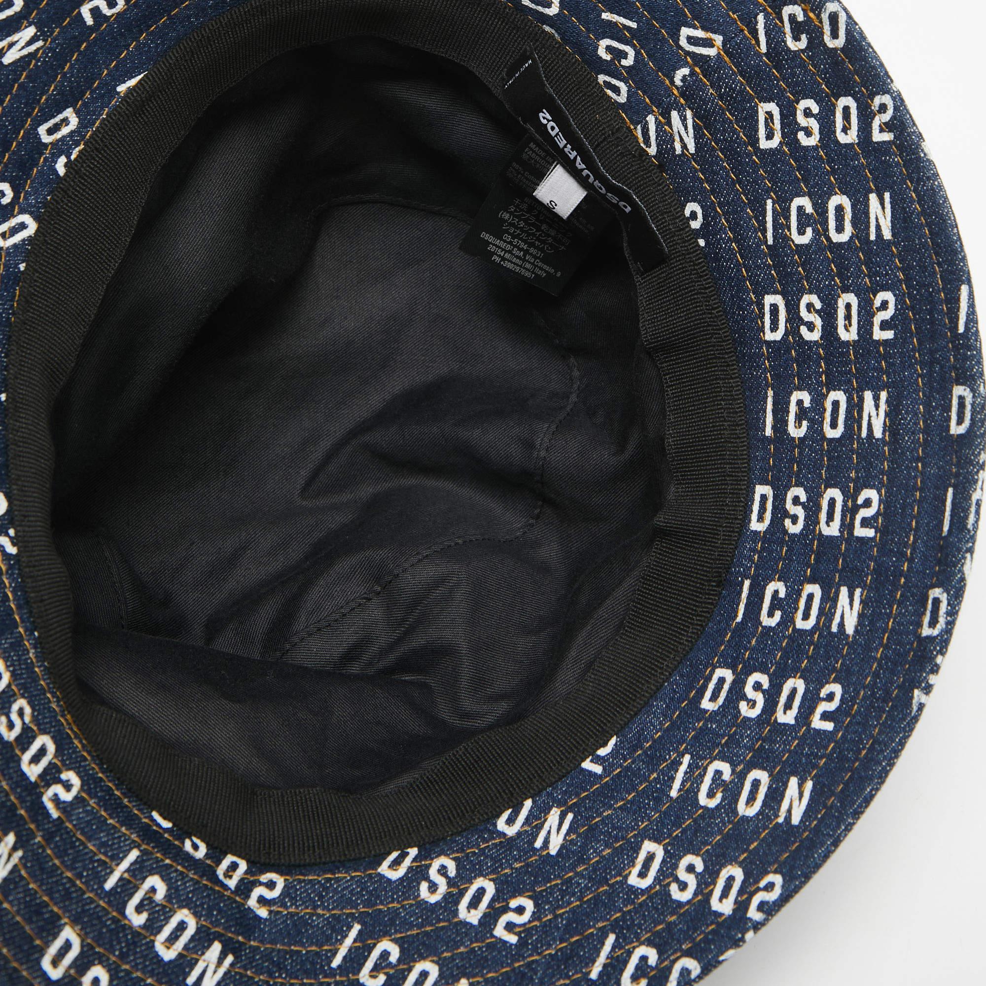 Donna Cappello a secchiello in denim con stampa logo blu di Dsquared2 in vendita