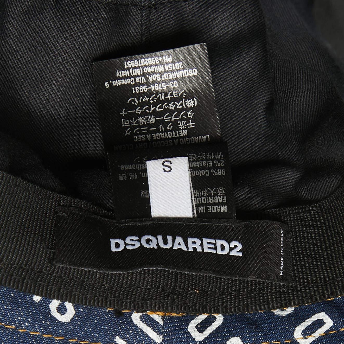 Cappello a secchiello in denim con stampa logo blu di Dsquared2 in vendita 1