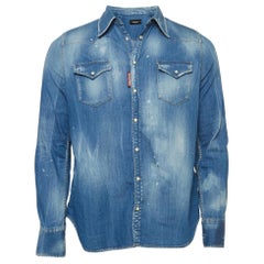 Dsquared2 Blue Ripped Denim Long Sleeve Shirt L